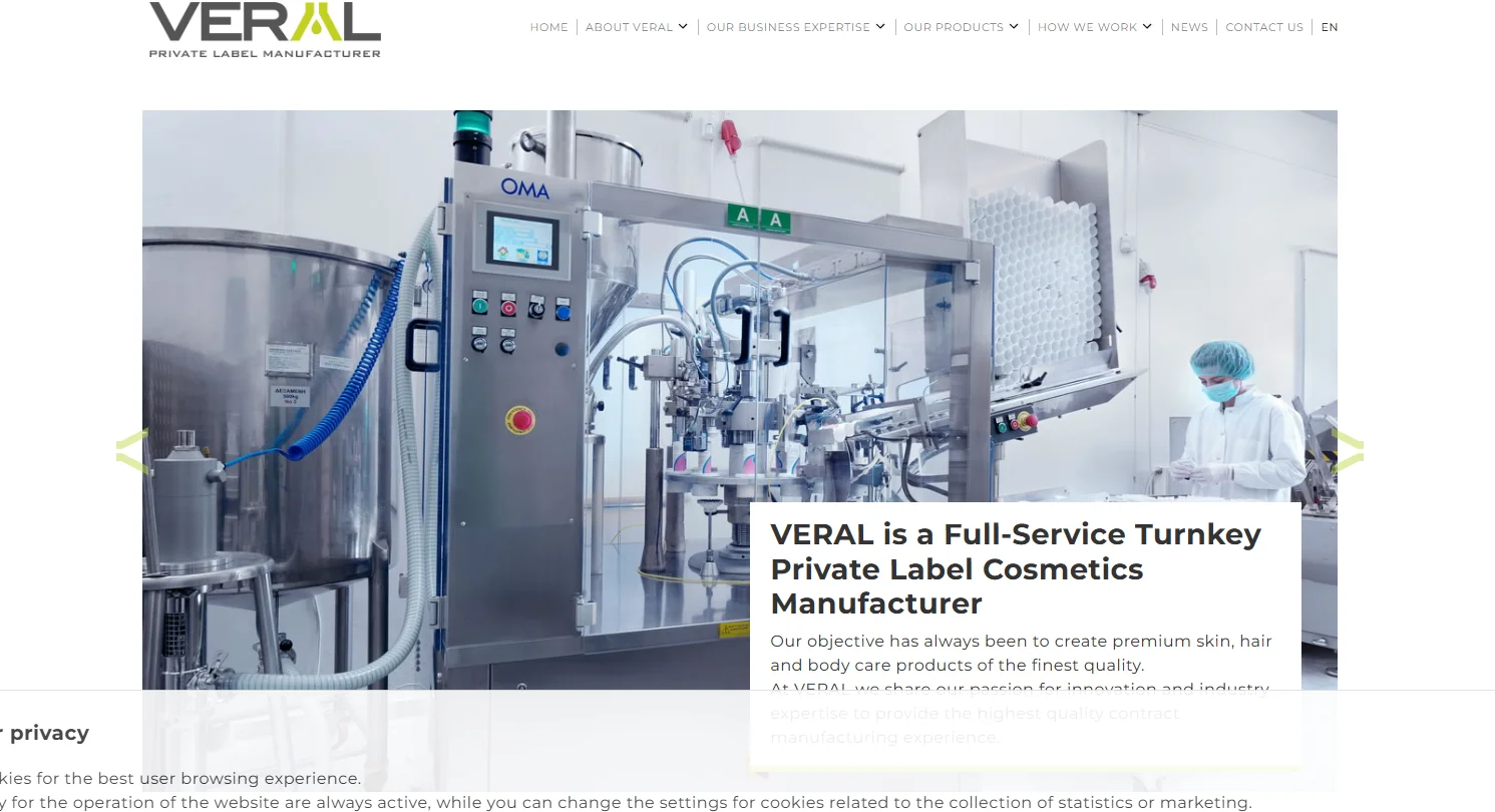 State-of-the-art equipment in a cosmetic manufacturing facility for processing and packaging products.